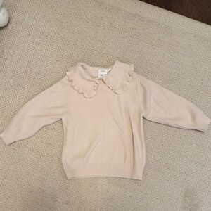 Zara Cream Peter Pan Collar Ruffle-Trim Knit Top